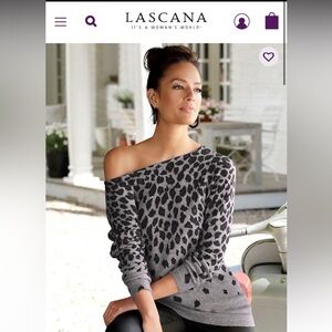 LASCANA Gray Leopard Print Sweater M/L